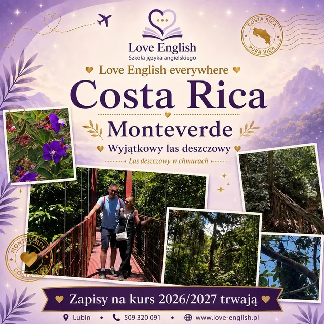 Kolaż Love English Everywhere — Monteverde, Kostaryka